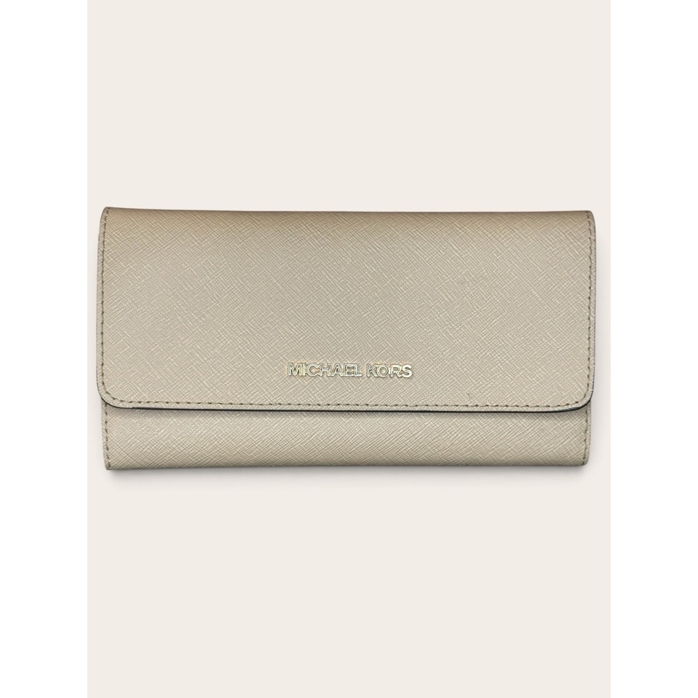 Michael Kors Jet Set Travel Large Saffiano Leather Trifold Wallet Beige Gold